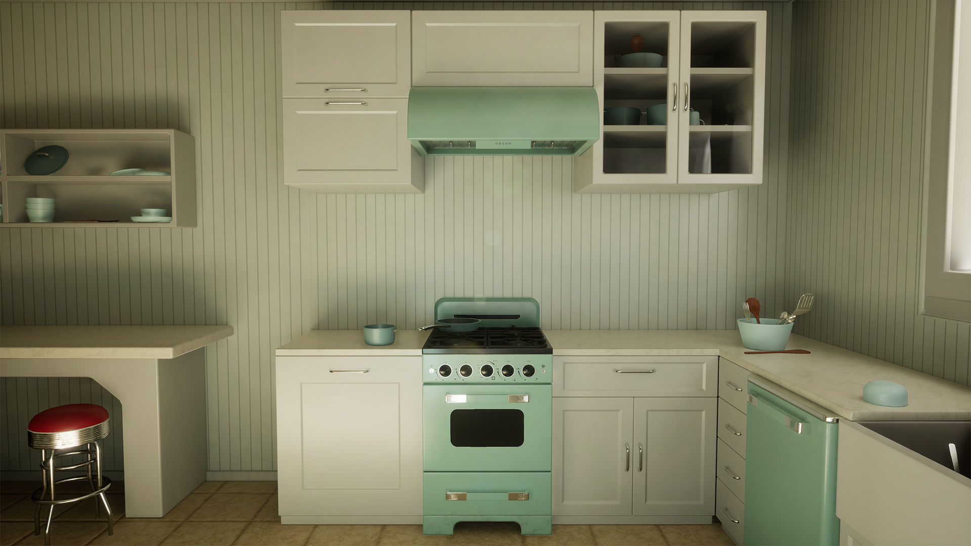 Retro Kitchen Modular Game Ready Asset Pack Low-poly 3D model_7