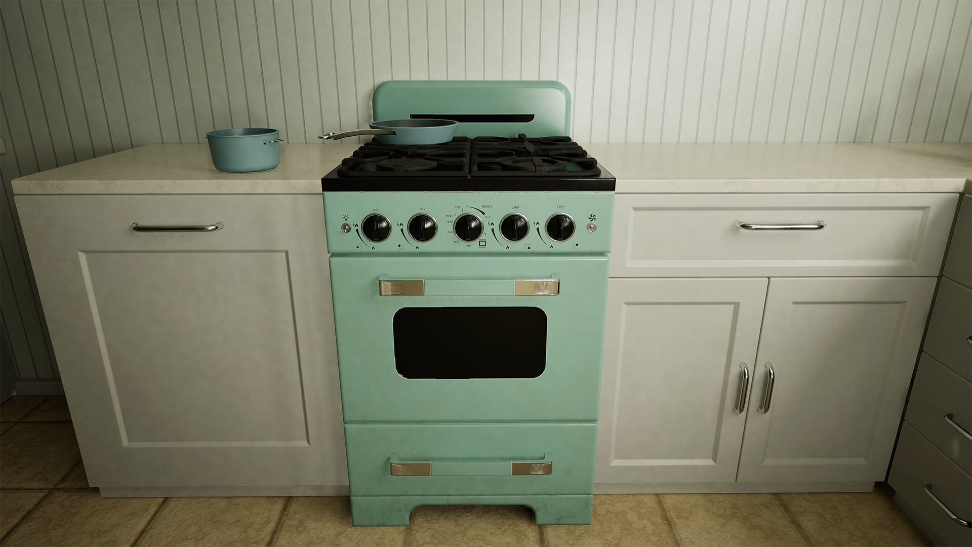 Retro Kitchen Modular Game Ready Asset Pack Low-poly 3D model_8