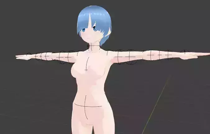 T pose rigged model - Rem anime girl 3D model