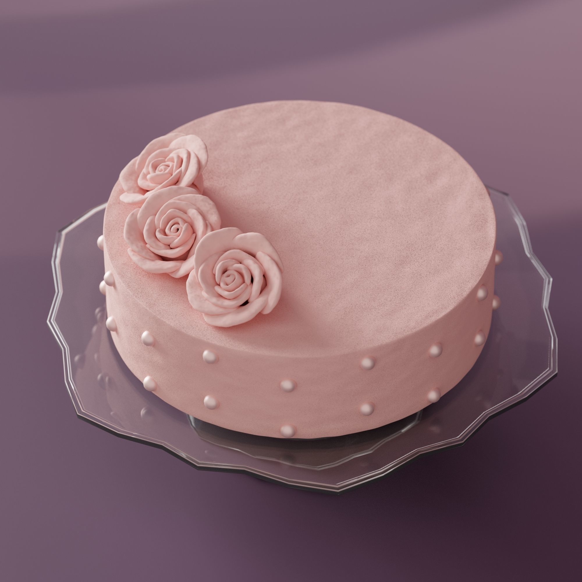 Pink Rose Mousse Cake On A Glass Tray 3D Model Low-poly 3D model_1