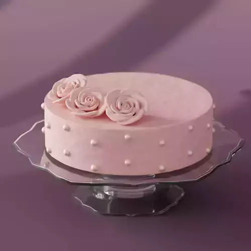 Pink Rose Mousse Cake On A Glass Tray 3D Model Low-poly 3D model