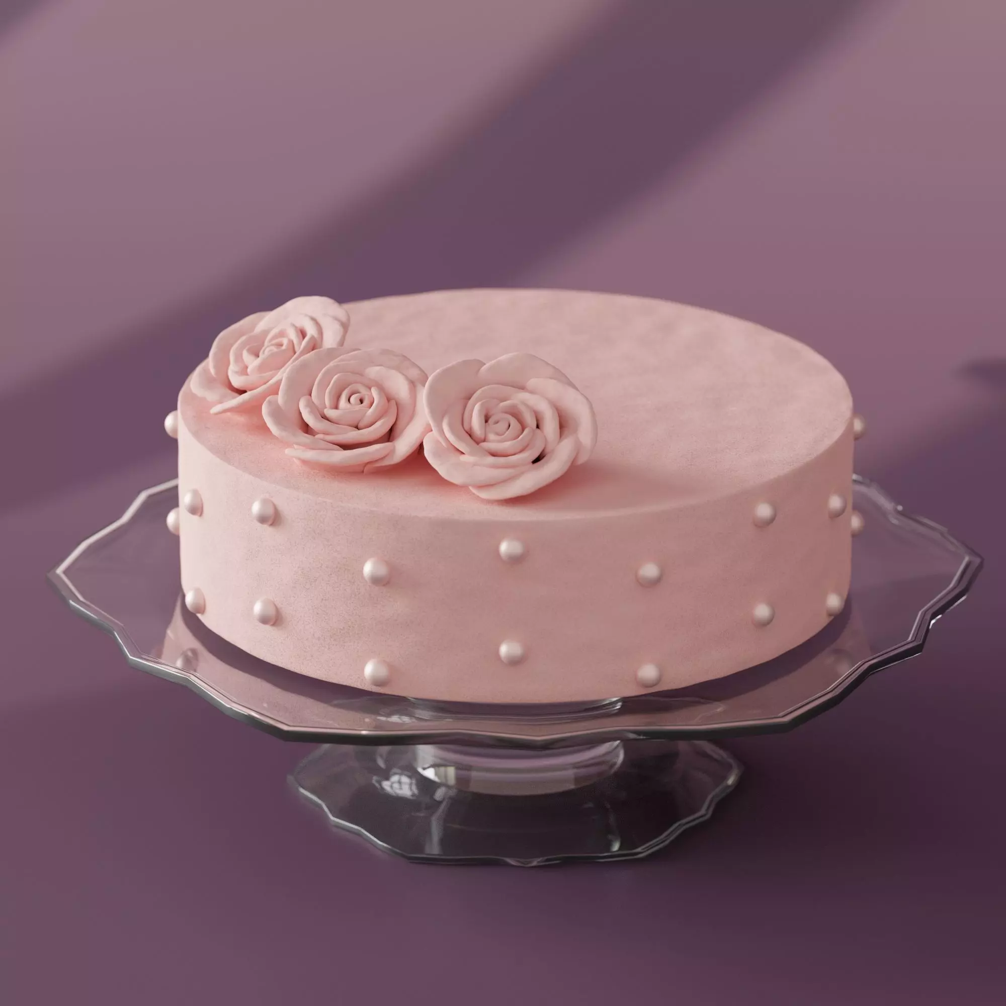Pink Rose Mousse Cake On A Glass Tray 3D Model Low-poly 3D model_0