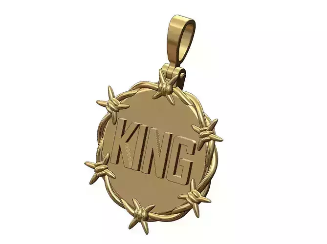 King barbwire round pendant with bail