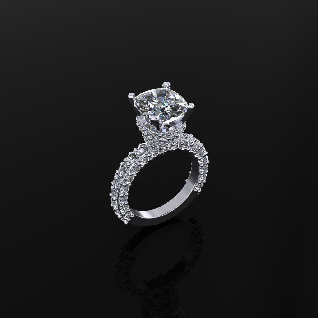 Ring with Cushion Stone 3D print model_1