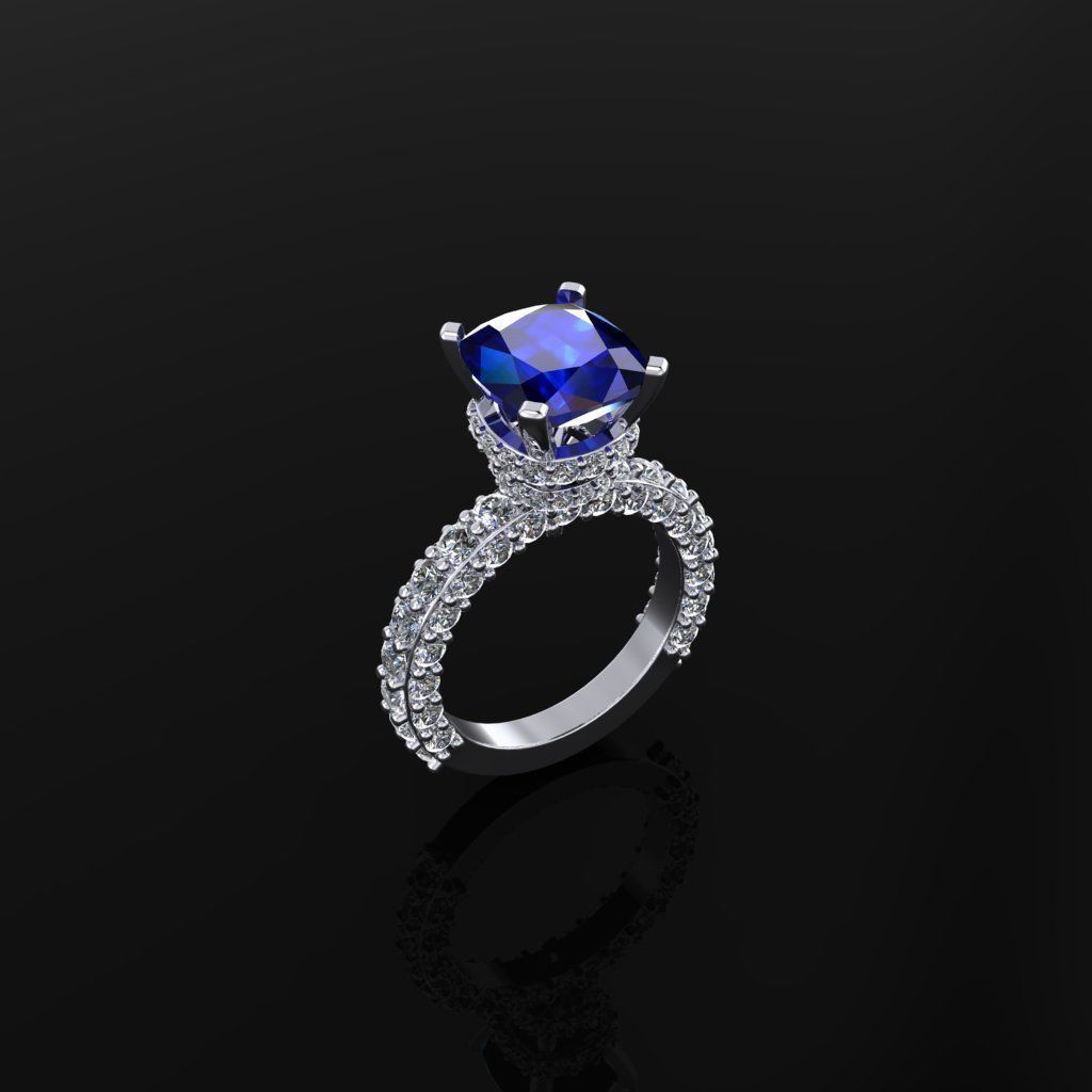 Ring with Cushion Stone 3D print model_3