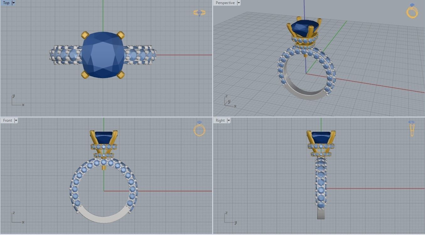 Ring with Cushion Stone 3D print model_6