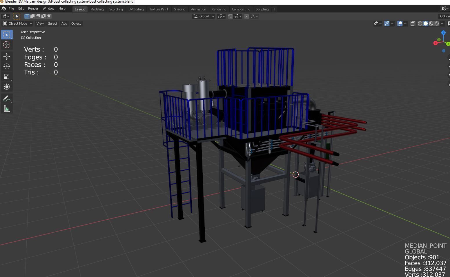 Industrial dust collecting system 3D model_2