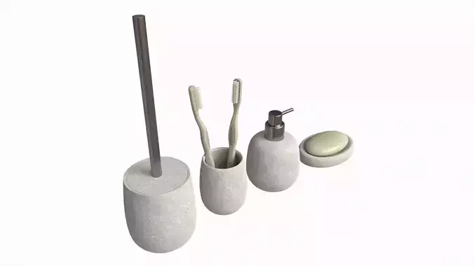 Bathroom Set Dispenser Tumbler Dish Brush 3D model