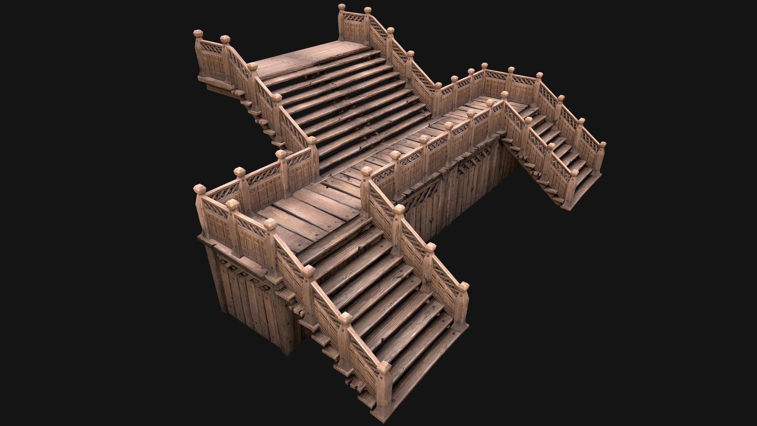 3D model Medieval Wooden Steps Flight of Stairs VR / AR / low-poly ...