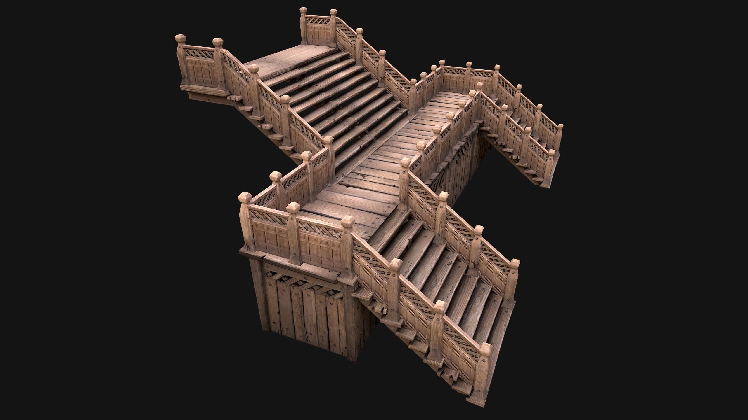 3D model Medieval Wooden Steps Flight of Stairs VR / AR / low-poly ...