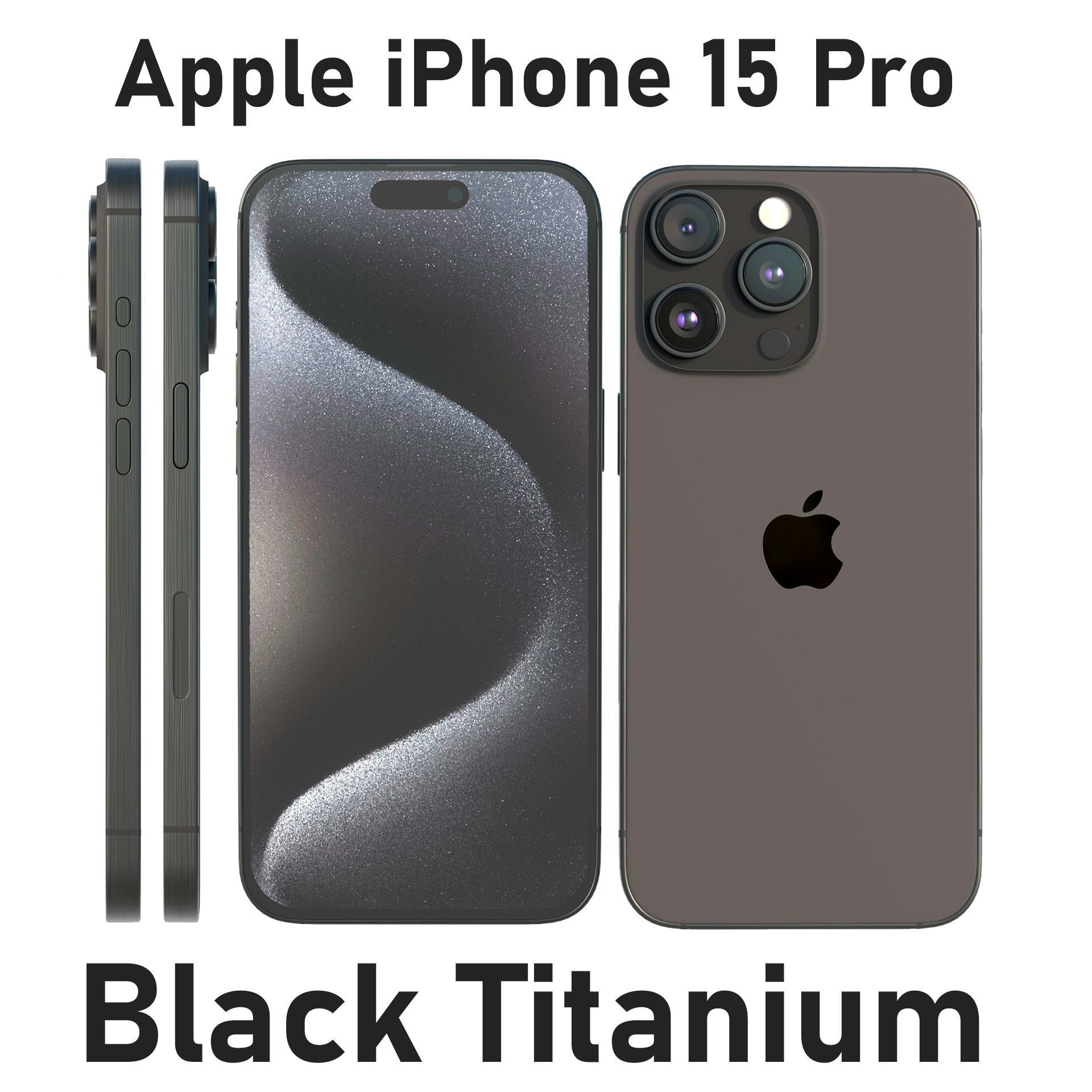 Apple iPhone 15 Pro Black Titanium Low-poly 3D model_1