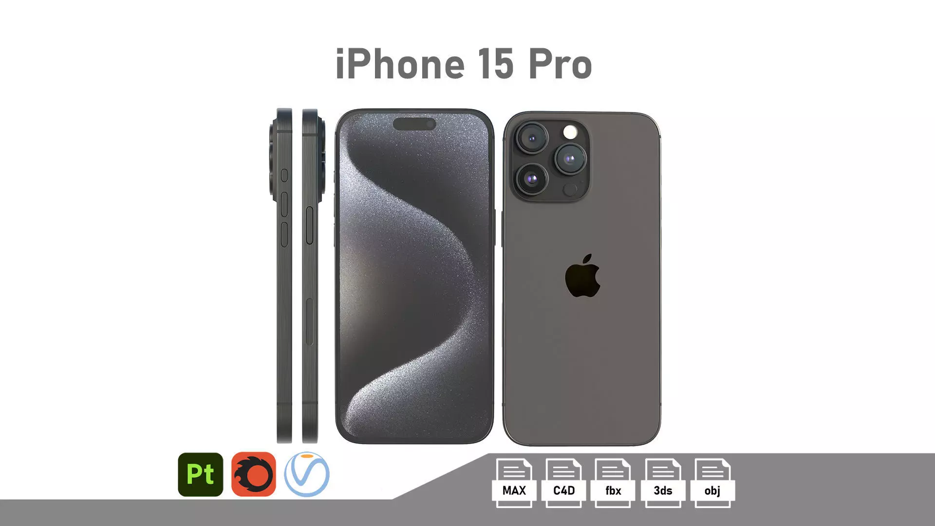 Apple iPhone 15 Pro Black Titanium Low-poly 3D model_0
