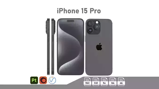 Apple iPhone 15 Pro Black Titanium Low-poly 3D model