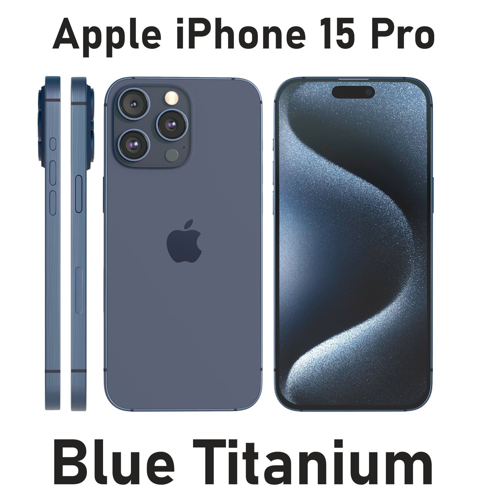 Apple iPhone 15 Pro Blue Titanium Low-poly 3D model_1