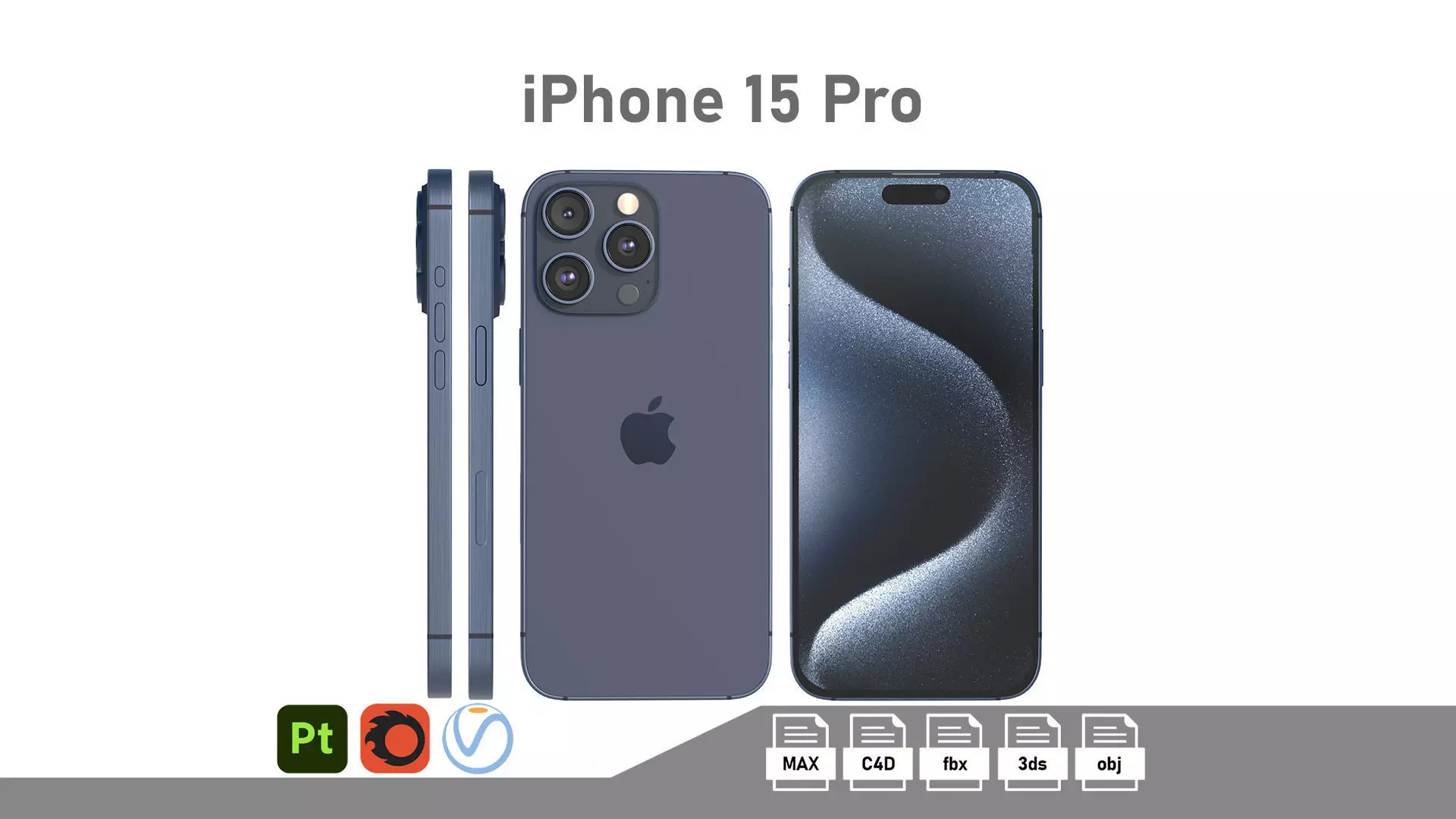 Apple iPhone 15 Pro Blue Titanium Low-poly 3D model_0