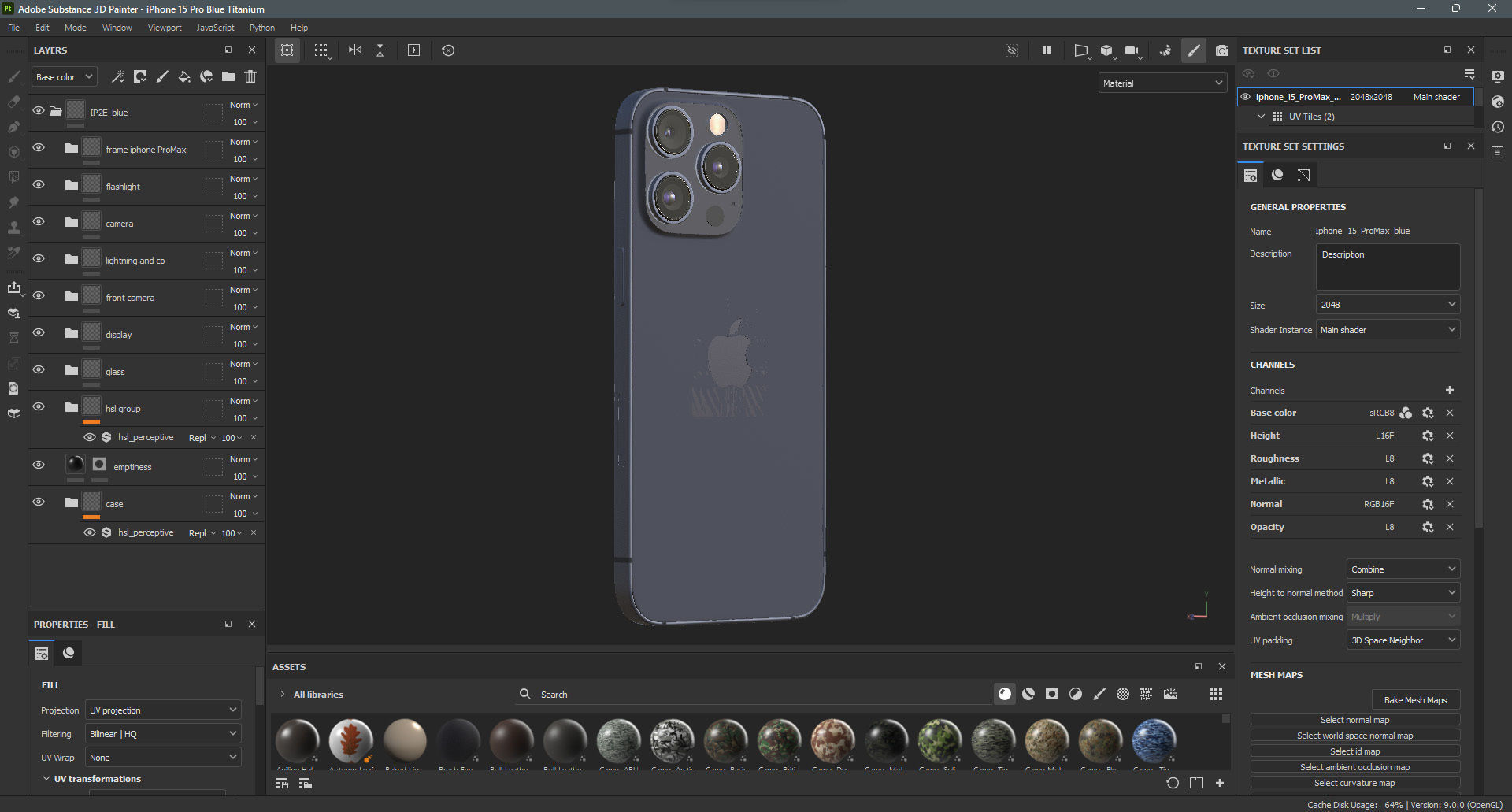 Apple iPhone 15 Pro Blue Titanium Low-poly 3D model_18