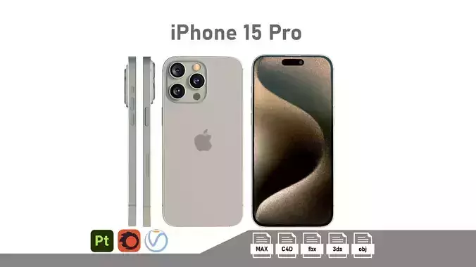 Apple iPhone 15 Pro Natural Titanium Low-poly 3D model