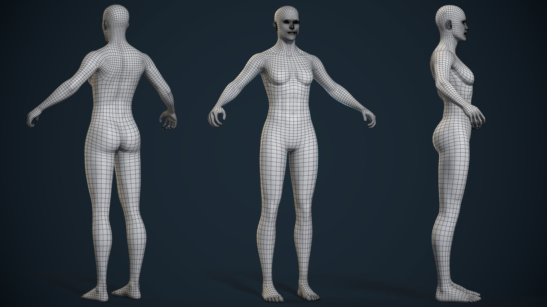 Male And Female Basemesh - Game Ready Low-poly 3D model_12