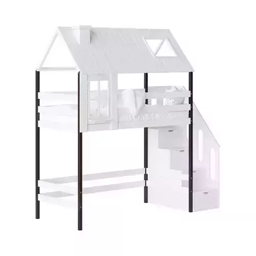 Childrens bed loft house Nordkapp - with ladder chest of drawers