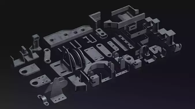 50 Hard Surface Sub-D Brackets And Linkages 3D model