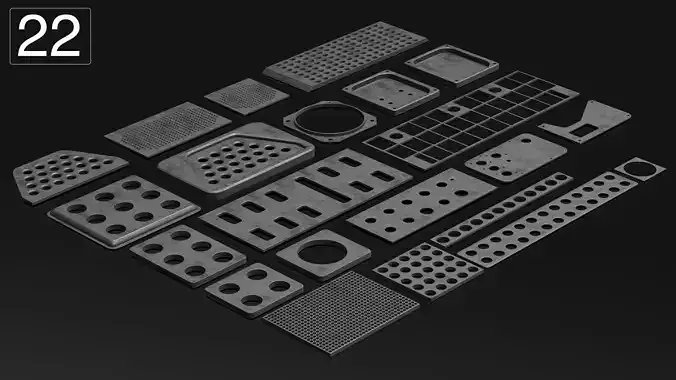 22 Hard Surface  SUB-D Perforated Panel Elements  3D model