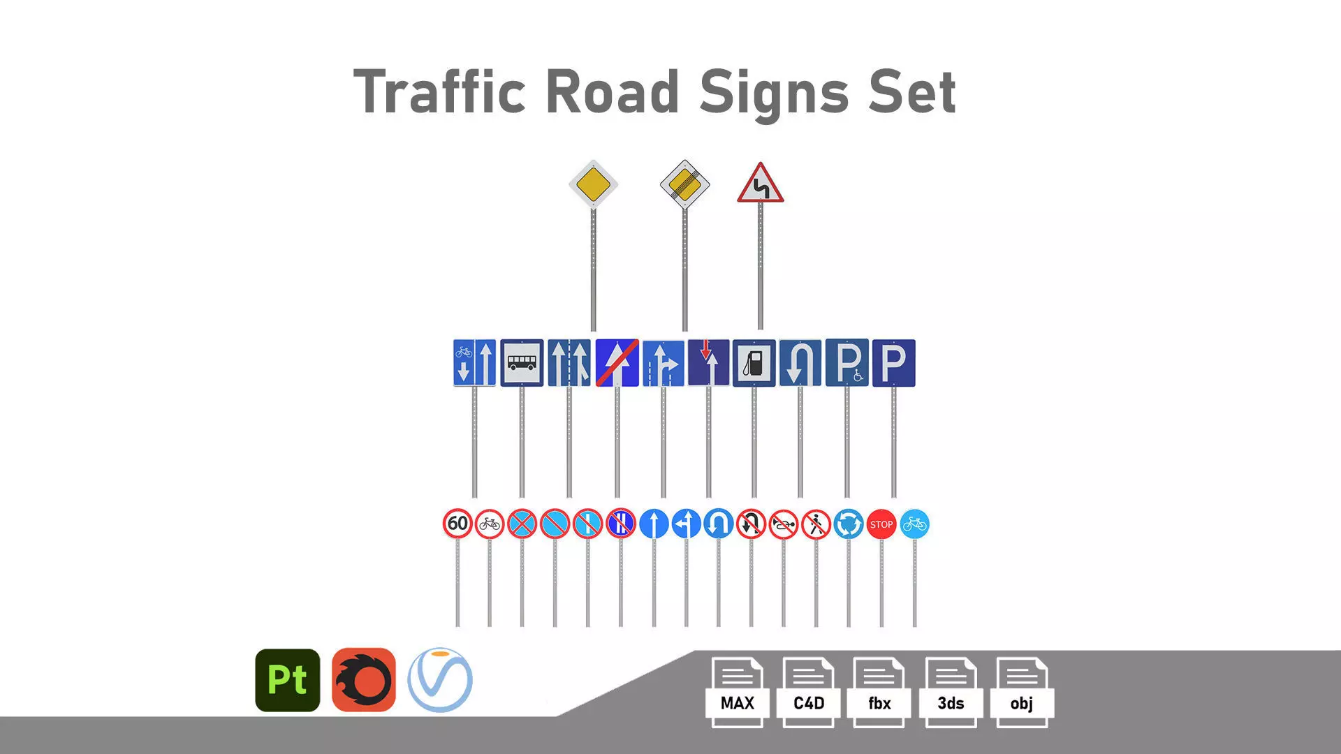 Traffic Road Signs Set 01 Low-poly 3D model