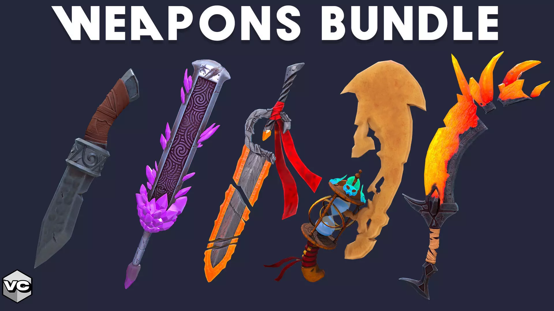 WEAPON BUNDLE - 5 Weapons Game Ready -  Low-poly 3D model_0