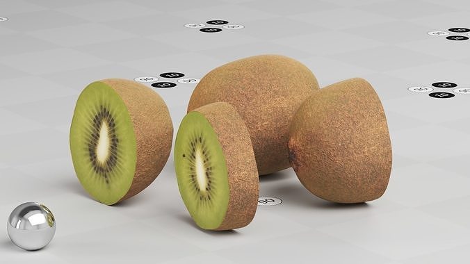 Kiwi Full Half1 Half2  Slice Low-poly 3D model 4