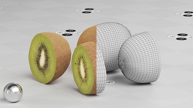 Kiwi Full Half1 Half2  Slice Low-poly 3D model 5