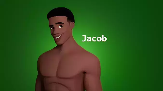 Jacob cartoon male character with muscular body 3D model