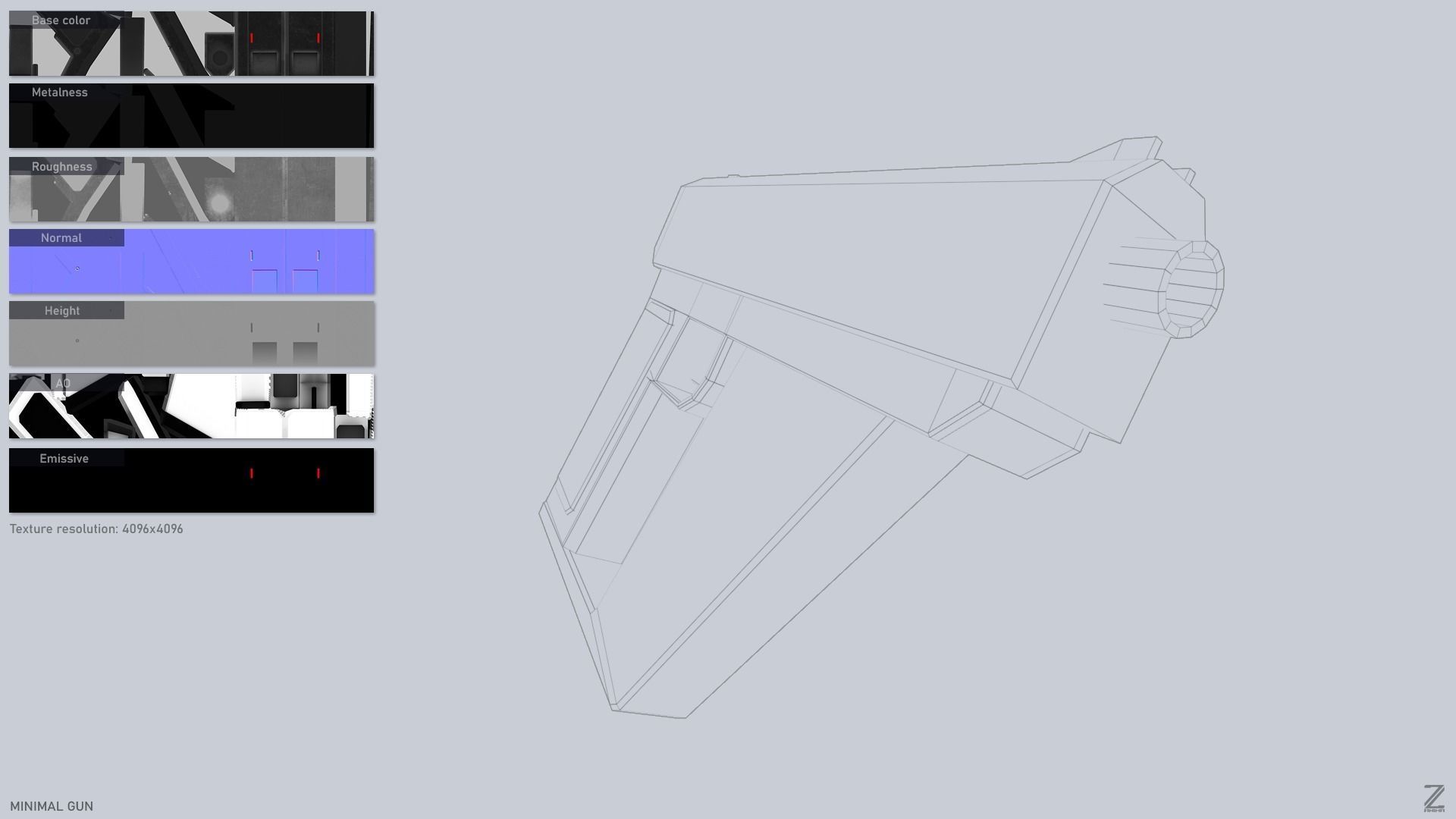 Minimal gun Low-poly 3D model_2