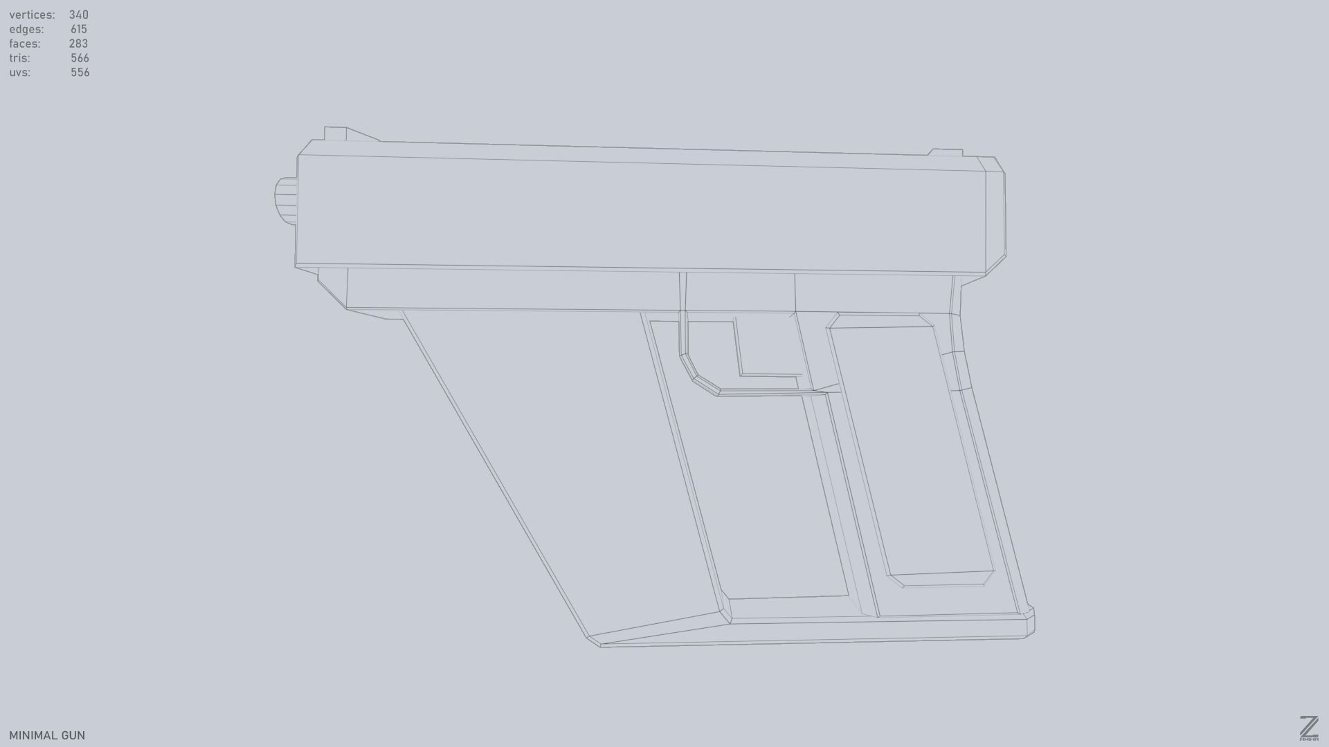 Minimal gun Low-poly 3D model_8