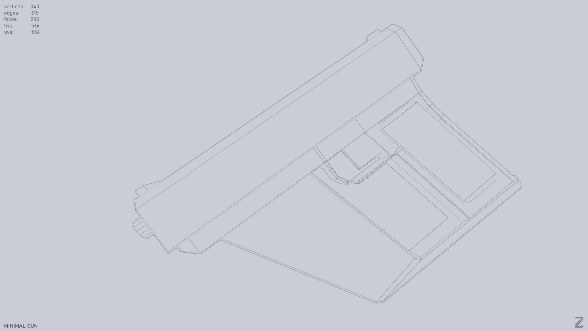 Minimal gun Low-poly 3D model_12