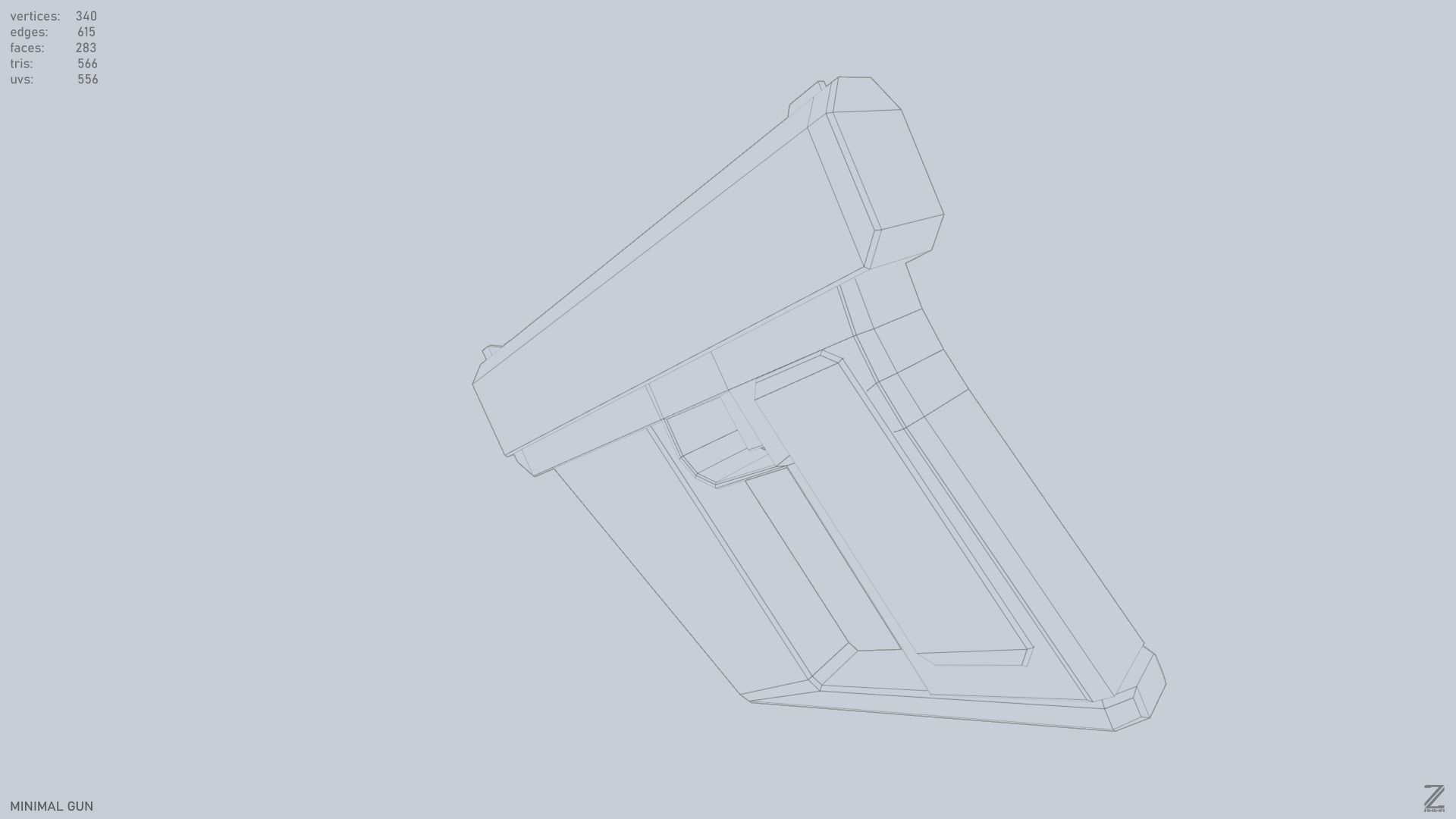 Minimal gun Low-poly 3D model_13