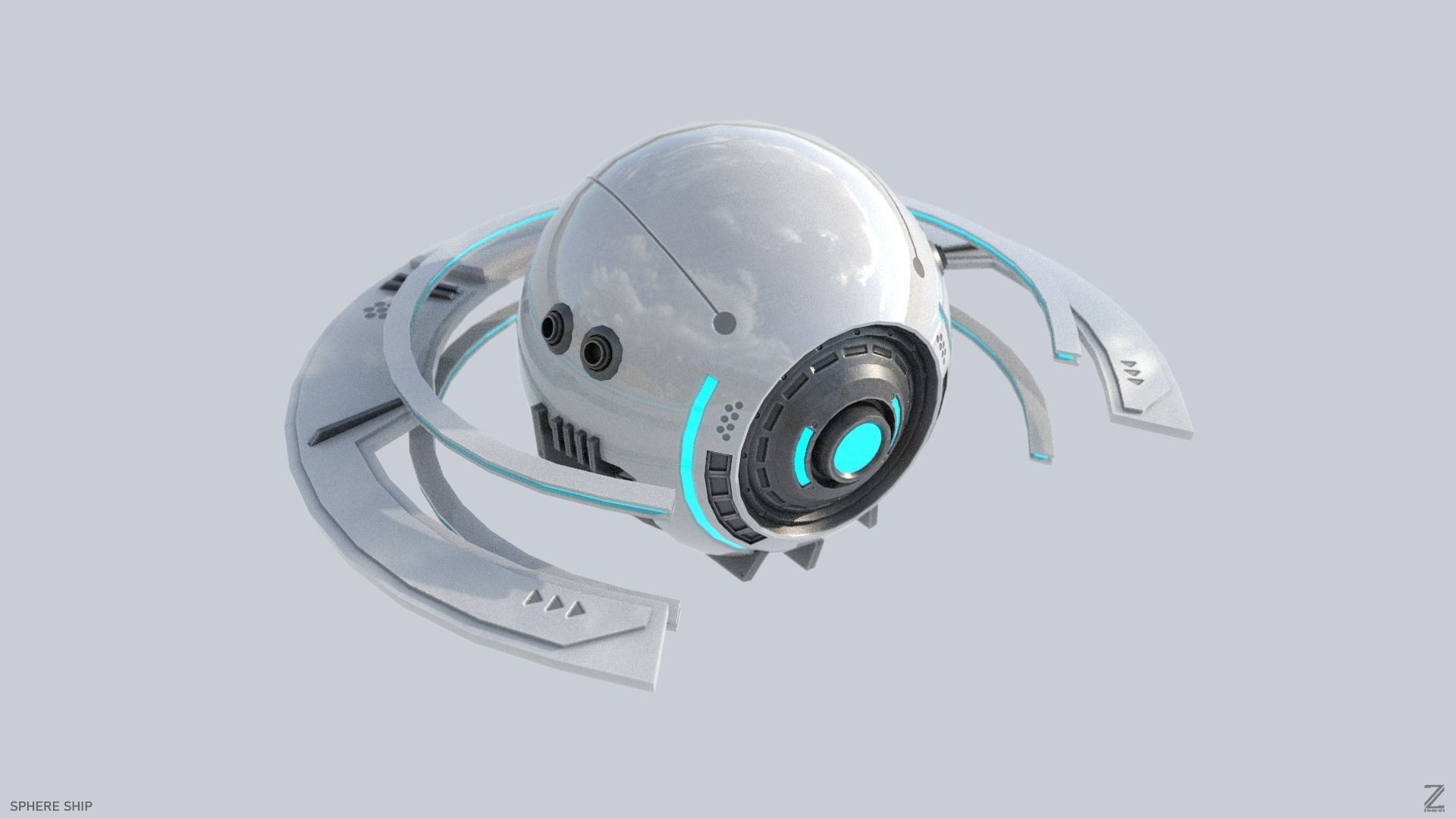 Sphere ship Low-poly 3D model_6