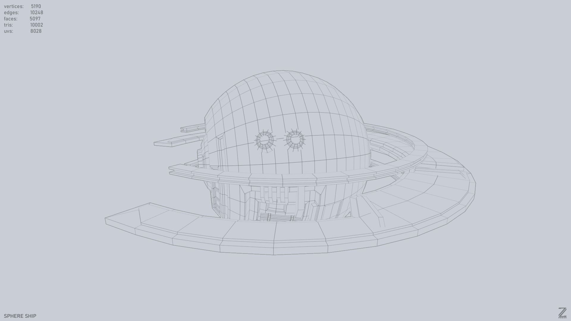 Sphere ship Low-poly 3D model_9