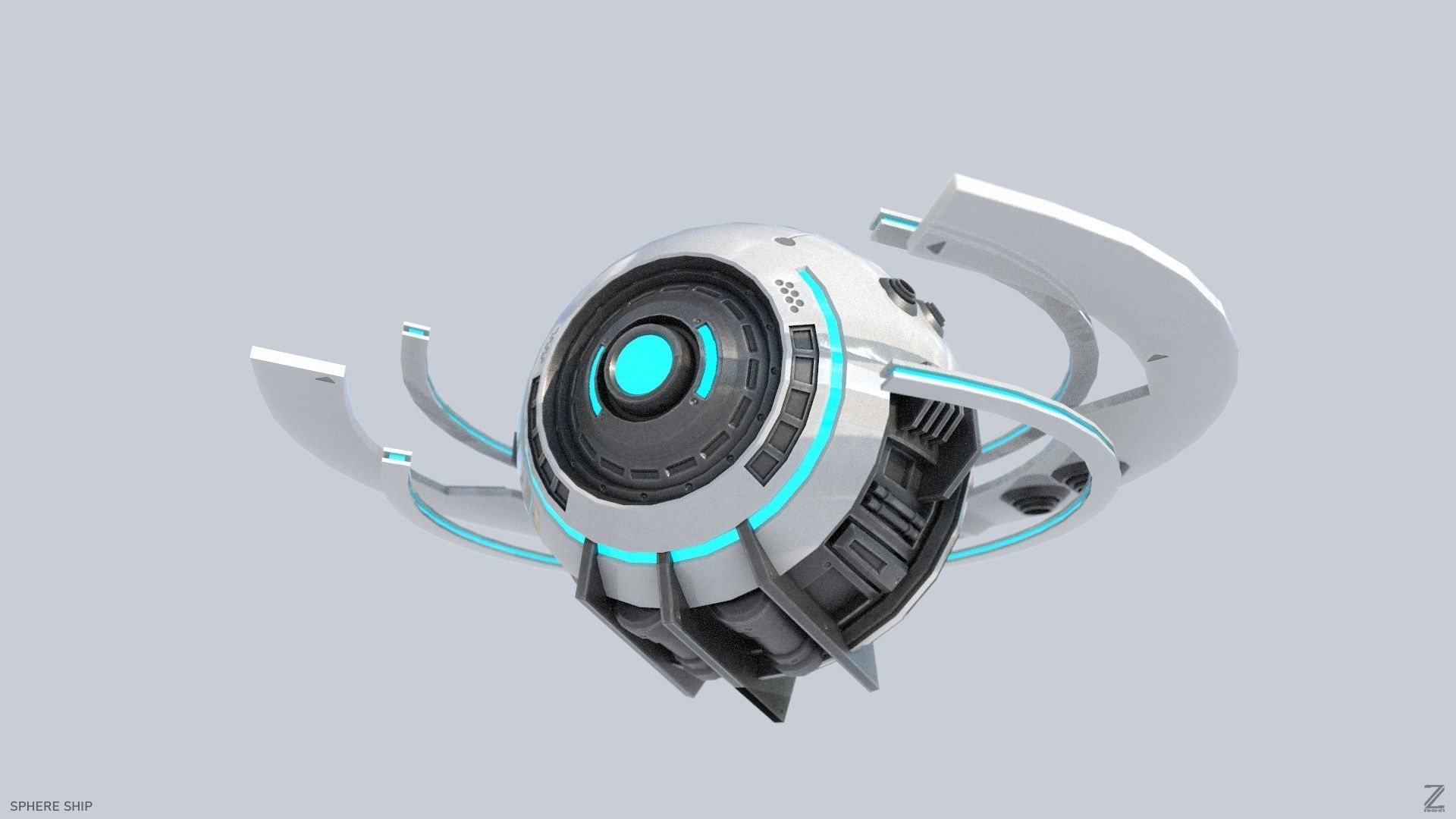 Sphere ship Low-poly 3D model_1