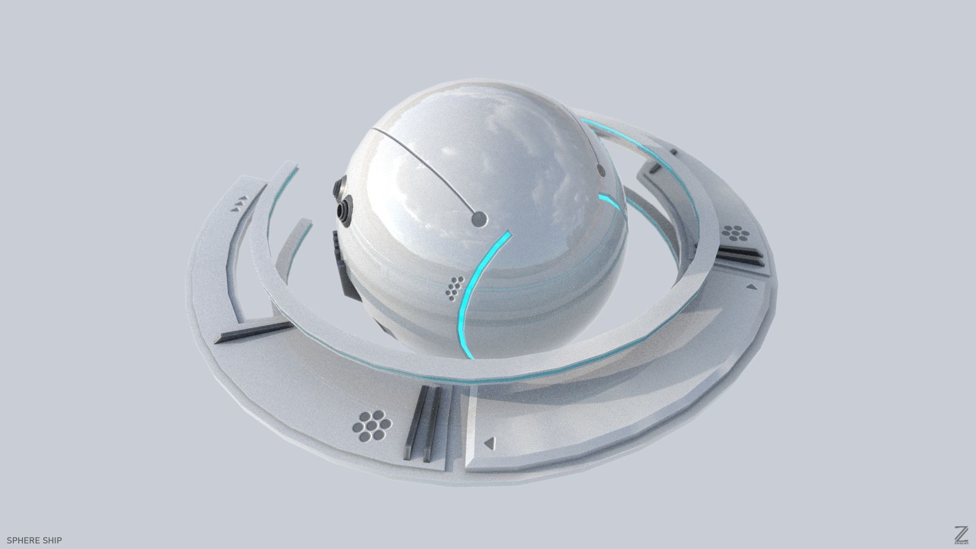 Sphere ship Low-poly 3D model_4