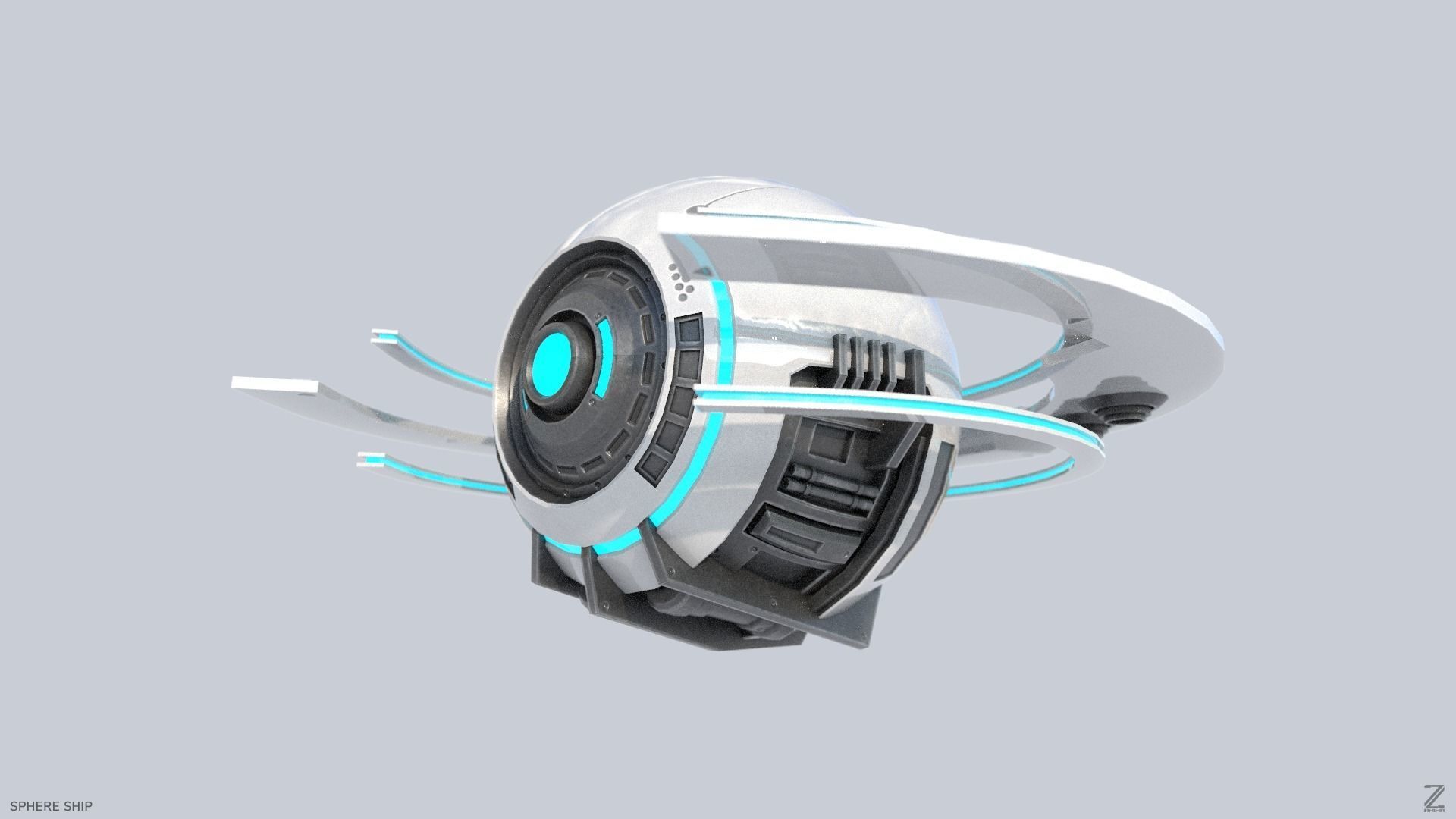 Sphere ship Low-poly 3D model_7