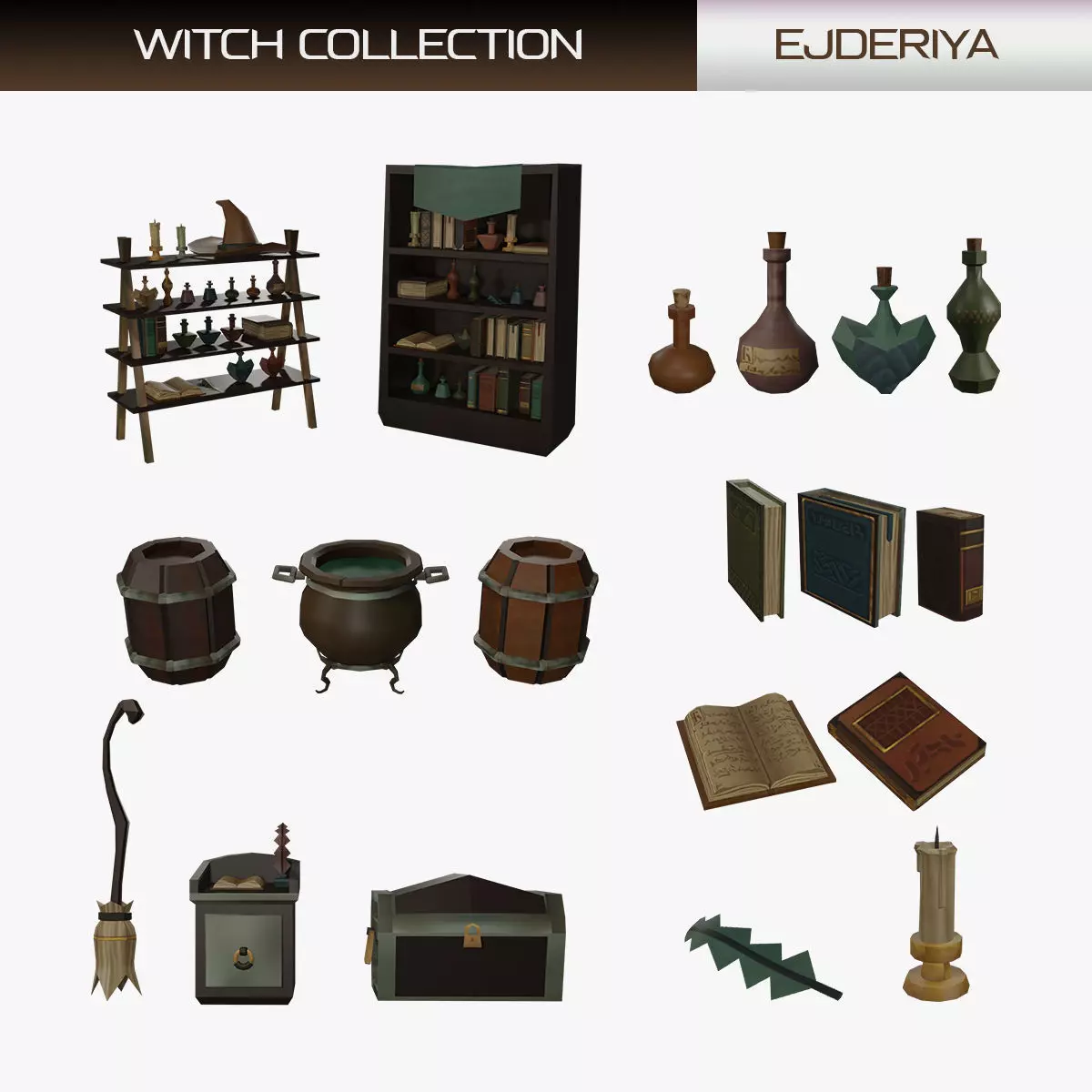 Lowpoly Stylized Witch Asset 3D model_0