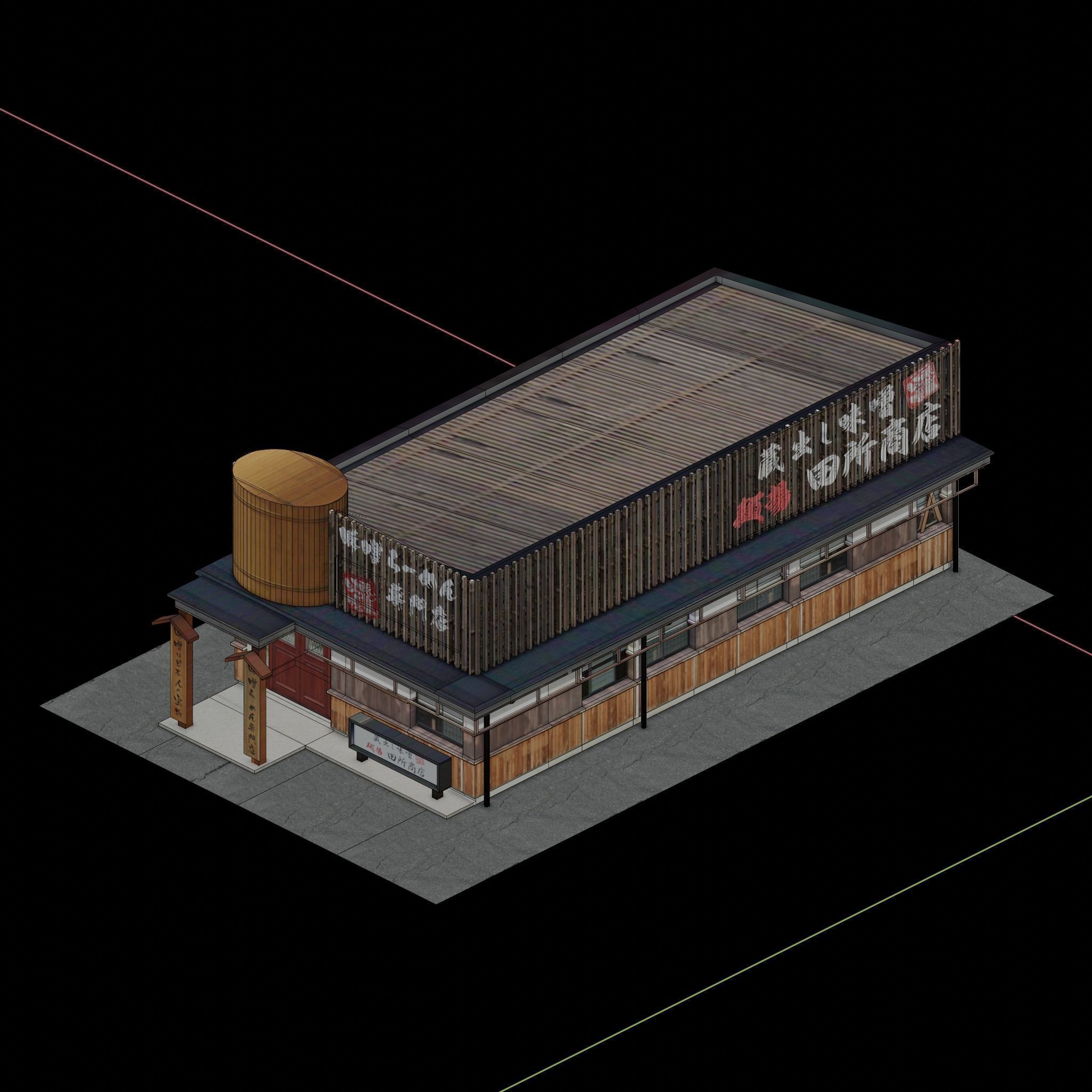Restaurant building lowpoly 3D model_3