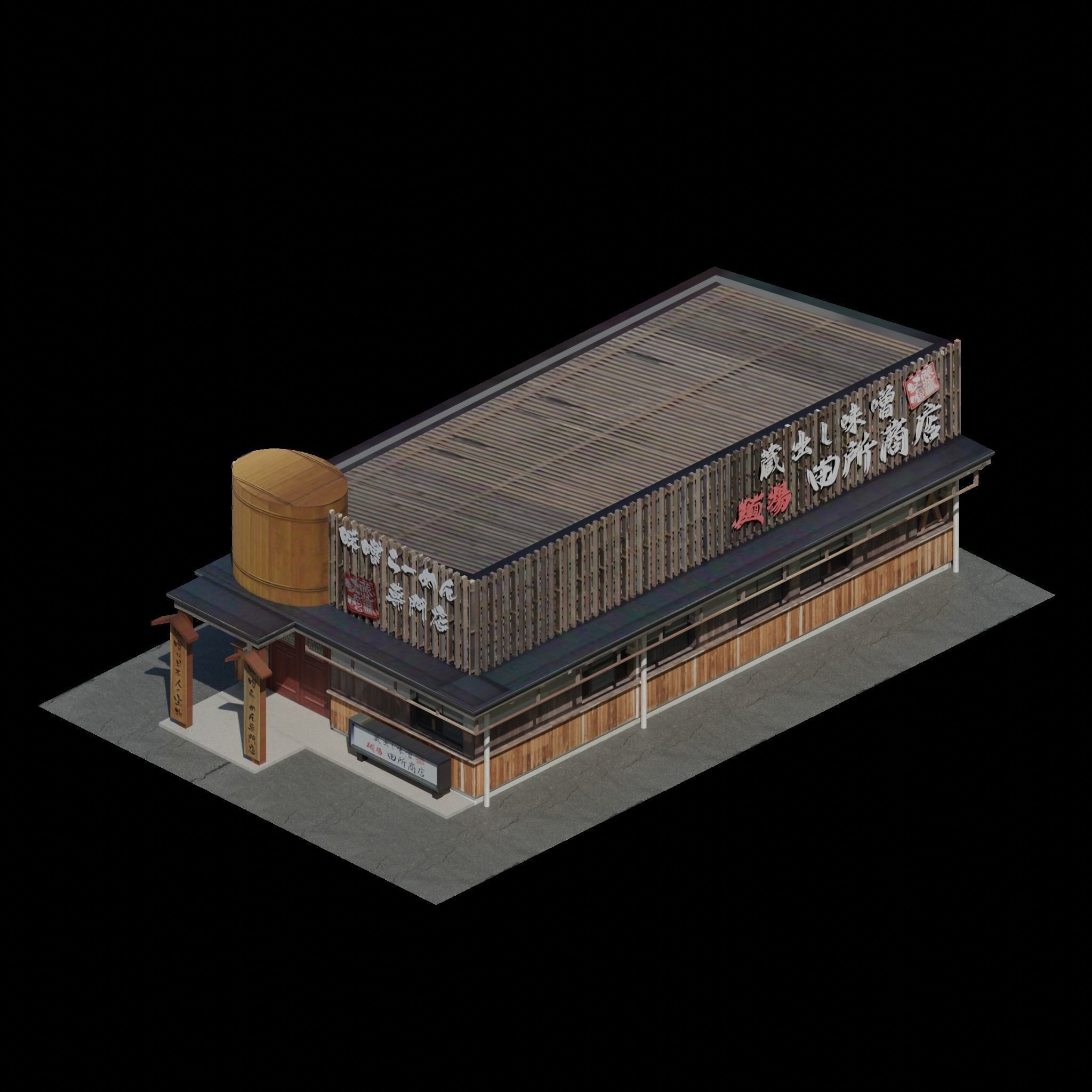 Restaurant building lowpoly 3D model_1