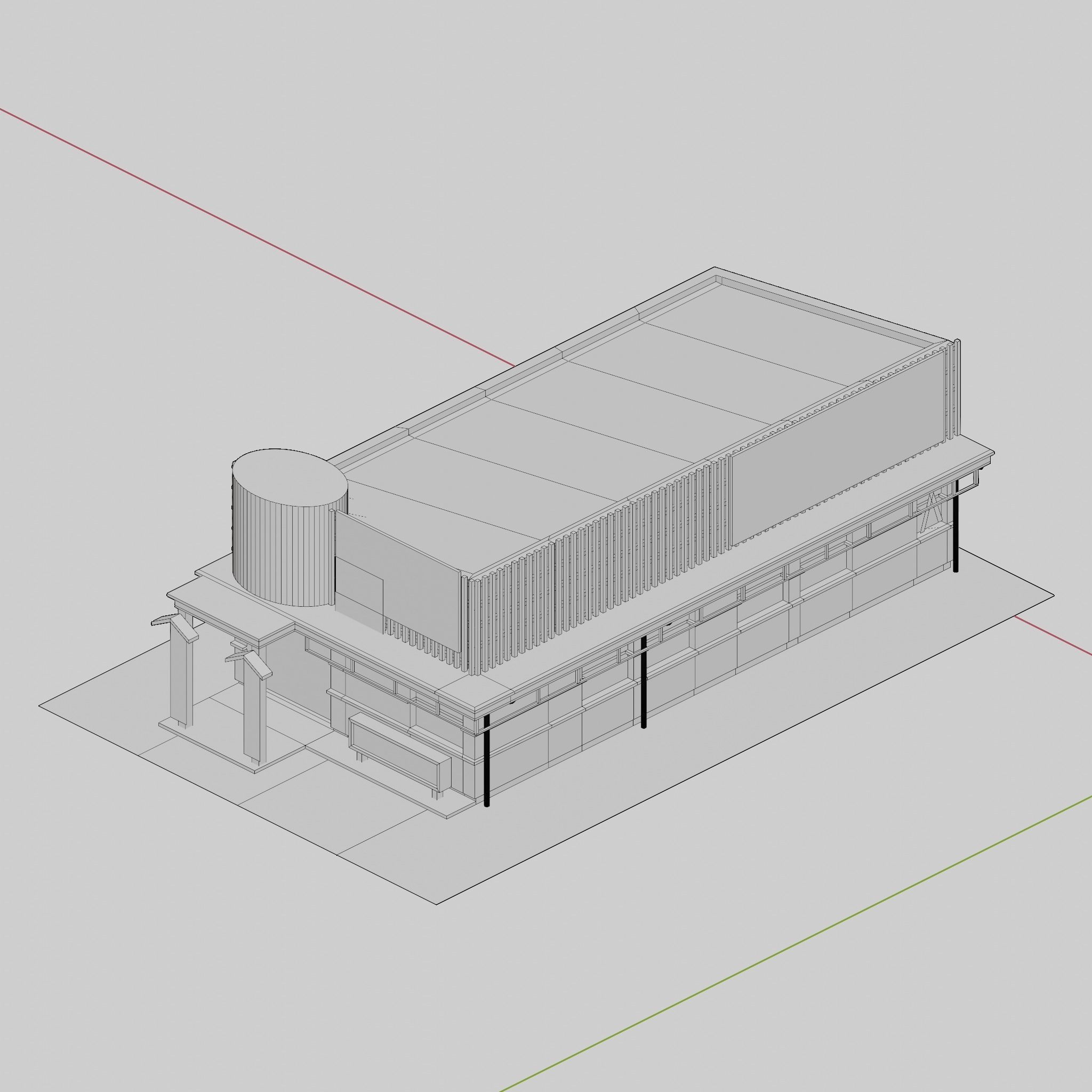 Restaurant building lowpoly 3D model_2
