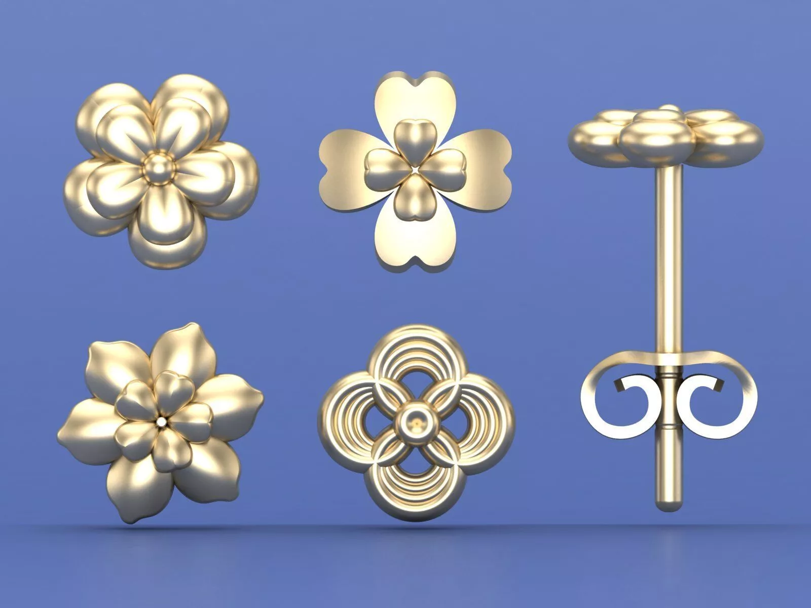Floral Clover Stud Earring Collection 4 Unique 3D Printable 3D print model