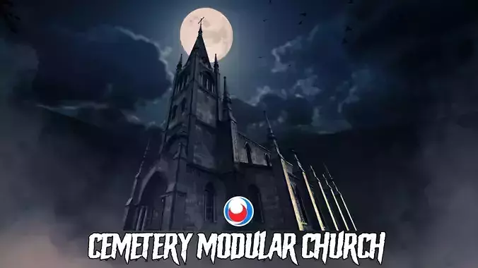 Cemetery modular church Low-poly 3D model