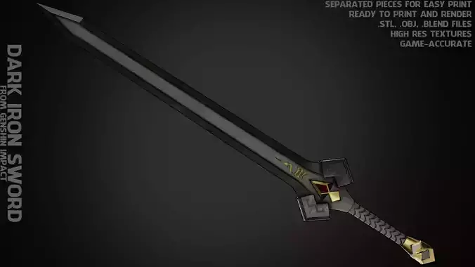 Genshin Impact Dark Iron Sword for Cosplay 3D print model