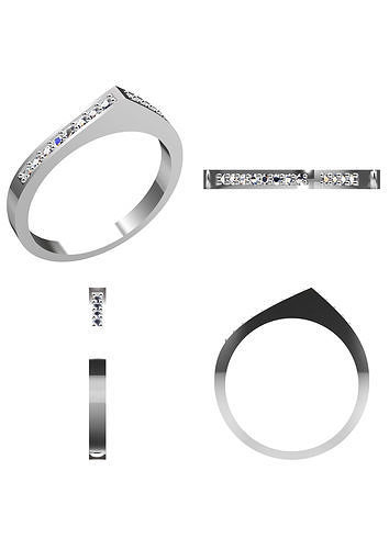 Asymmetric Diamond Accent Band Ring 3D Model for Printing 3D print model