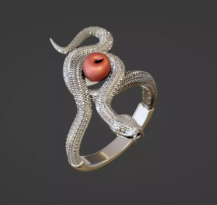 Snake evil ring with apple  3D print model_0