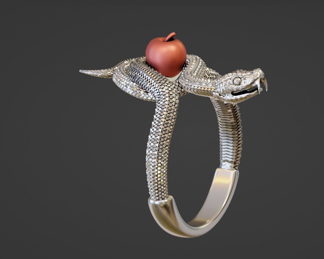 Snake evil ring with apple  3D print model_2