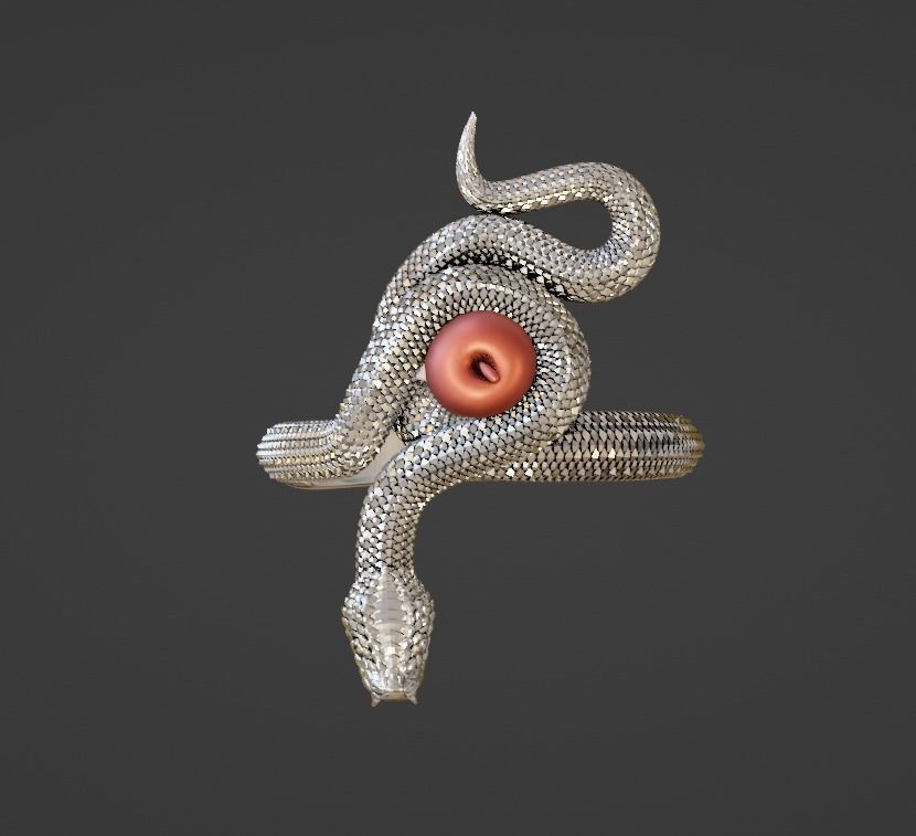 Snake evil ring with apple  3D print model_1